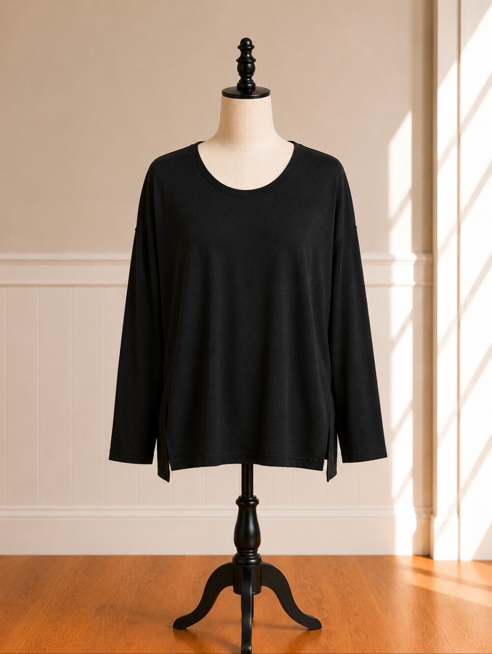 Banana Republic Black Long Sleeve Scoop Neck Top